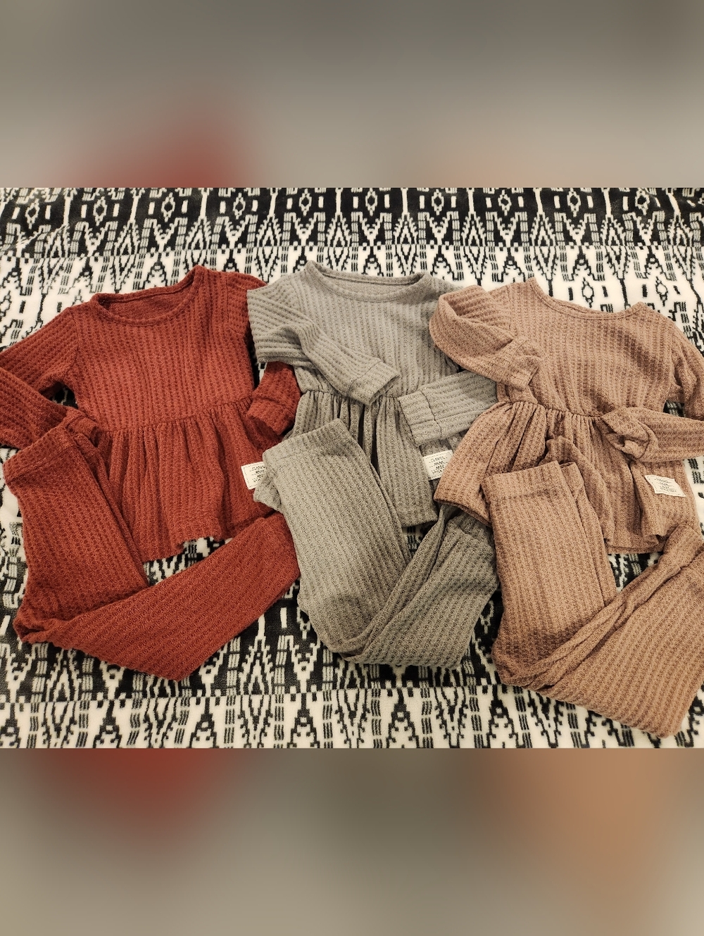 Cozy Waffle Knit Two-Piece Set - Rust, Gray, Mauve, Size 90 (18-24M)